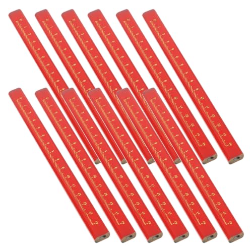 BUGUUYO Octagonal Carpenter Pencils Wood Marking Pencils with Hb Black Lead and Integrated Scale 48pcs Bright Red Body Prevents Roll on Rough Surfaces for Construction and Carpentry