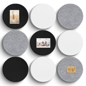 Bulletin Board, 11.8'' X 11.8'' Cork Board Alternative, 9 Pack Round Felt Board with Pushpins, Decorative Felt Notice Vision Board Photo Display Board for Office Home School Wall