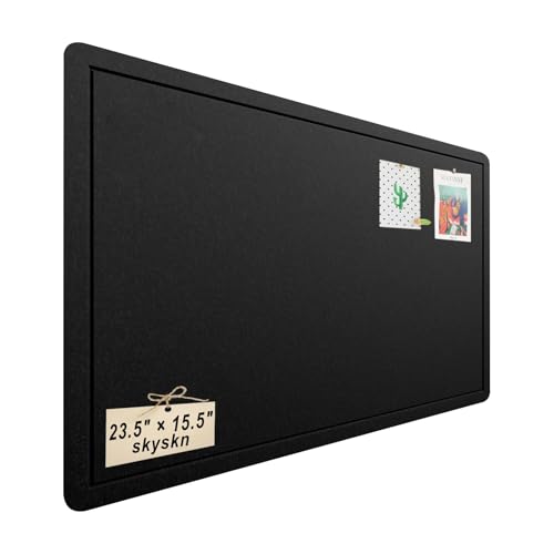 Bulletin Board, 23.5 x 15.5 inches Decorative Felt Pin Board, Vision Board Cork Board Alternative for Wall, Foldable Photo Board Self-Adhesive Vision Board Mood Board with 20 Pushpins - Black