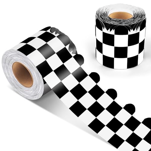 Bulletin Board Borders, 65 FT Checkered Scalloped Bulletin Board Borders, Classroom Borders for Bulletin Board Trim Decoration for Back to School, Classroom & Offices