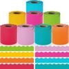 Bulletin Board Borders, 8 Rolls 262.4 Ft Rainbow Scalloped Bulletin Borders, Colorful Bulletin Board Decorations for Class, School, Office, Ideal for Blackboard, Whiteboard Trim Classroom Decor
