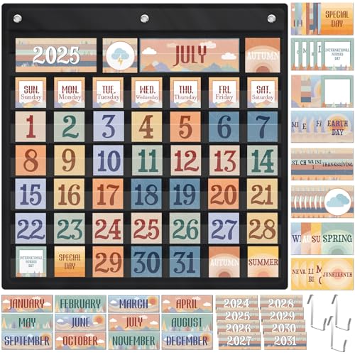 Bulyoou 119 Pcs Classroom Calendar Pocket Chart Black Monthly Bulletin Board Set Seasons Festival Weather Farmhouse Calendar Set for Classroom Decoration Back to School Supplies (Mountains)