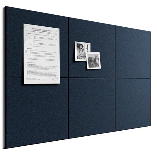 Bumusty Large Cork Board 36" x 24" Alternative - 6 Pack Felt Wall Tiles with 40 Safe Removable Adhesive Tabs, 30 Pushpins, Cork Boards for Walls Pin Board Bulletin Board Office Decor (Carbon Blue)