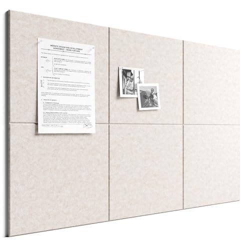 Bumusty Large Cork Board 36" x 24" Alternative - 6 Pack Felt Wall Tiles with 40 Safe Removable Adhesive Tabs, 30 Pushpins, Cork Boards for Walls Pin Board Bulletin Board Office Decor (Oatmeal)