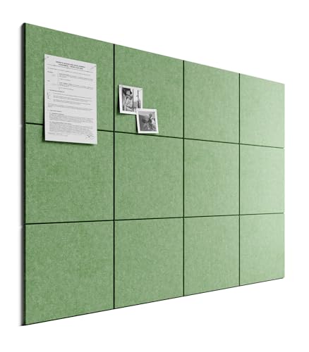 Bumusty Large Cork Board 48" x 36" Alternative - 12 Pack Felt Wall Tiles with 70 Safe Removable Adhesive Tabs, 30 Pushpins, Cork Boards for Walls Pin Board Bulletin Board Office Decor (Moss Green)
