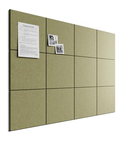 Bumusty Large Cork Board 48" x 36" Alternative - 12 Pack Felt Wall Tiles with 70 Safe Removable Adhesive Tabs, 30 Pushpins, Cork Boards for Walls Pin Board Bulletin Board Office Decor (Olive Green)