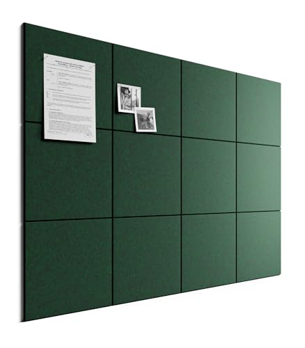 Bumusty Large Cork Board 48" x 36" Alternative - 12 Pack Felt Wall Tiles with 70 Safe Removable Adhesive Tabs, 30 Pushpins, Cork Boards for Walls Pin Board Bulletin Board Office Decor (Pine Green)