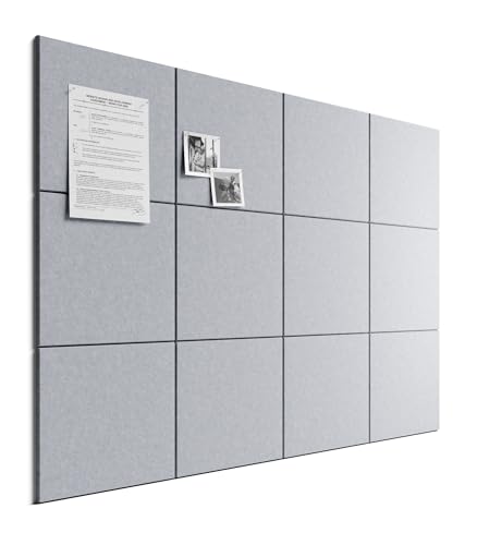 Bumusty Large Cork Board 48" x 36" Alternative - 12 Pack Felt Wall Tiles with 70 Safe Removable Adhesive Tabs, 30 Pushpins, Cork Boards for Walls Pin Board Bulletin Board Office Decor (Soft Gray)