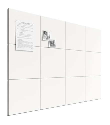 Bumusty Large Cork Board 48" x 36" Alternative - 12 Pack Felt Wall Tiles with 70 Safe Removable Adhesive Tabs, 30 Pushpins, Cork Boards for Walls Pin Board Bulletin Board Office Decor (Milky White)