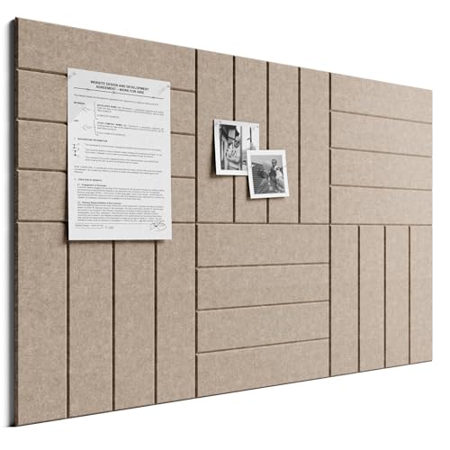 Bumusty Large Cork Board Alternative-36 x 24" Felt Bulletin Board Tiles, with 30 Pushpins, 40 Adhesive Tabs, Bold-Stripe 6-Pack, Cork Boards for Office Push Pin Board Felt Board-Taupe