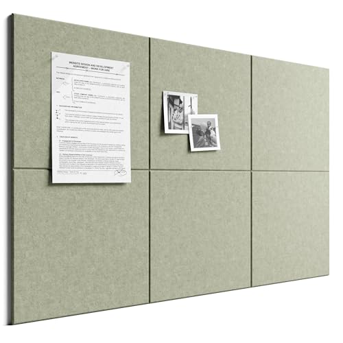 Bumusty Large Cork Board Alternative-36 x 24" Felt Bulletin Board Tiles, with 30 Pushpins, 40 Adhesive Tabs, Bold-Stripe 6-Pack, Cork Boards for Office Push Pin Board Felt Board-Sage