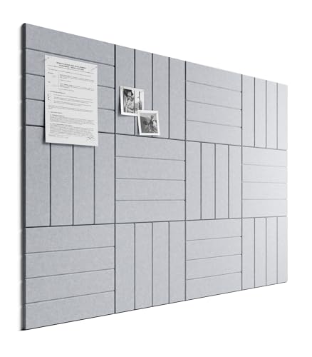Bumusty Large Cork Board Alternative-48 x 36" Felt Bulletin Board Tiles, with 30 Pushpins, 70 Adhesive Tabs, Bold-Stripe 12-Pack, Cork Boards for Office Push Pin Board Felt Board-Soft Gray
