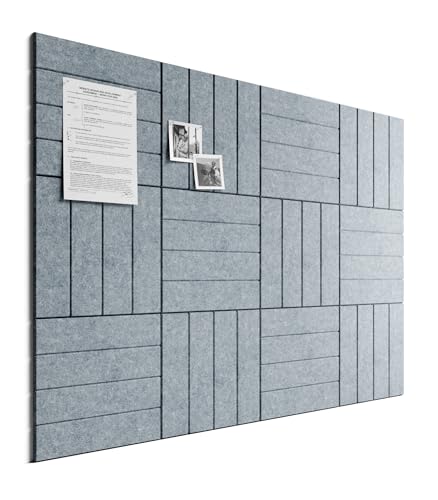 Bumusty Large Cork Board Alternative-48 x 36" Felt Bulletin Board Tiles, with 30 Pushpins, 70 Adhesive Tabs, Bold-Stripe 12-Pack, Cork Boards for Office Push Pin Board Felt Board-Blue Gray