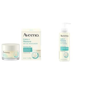Bundle of Aveeno Calm + Restore Oat Gel Facial Moisturizer for Sensitive Skin, Fragrance-Free & Hypoallergenic, 1.7 oz + Aveeno Calm + Restore Nourishing Oat Cleanser, Fragrance-Free 7.8 fl oz