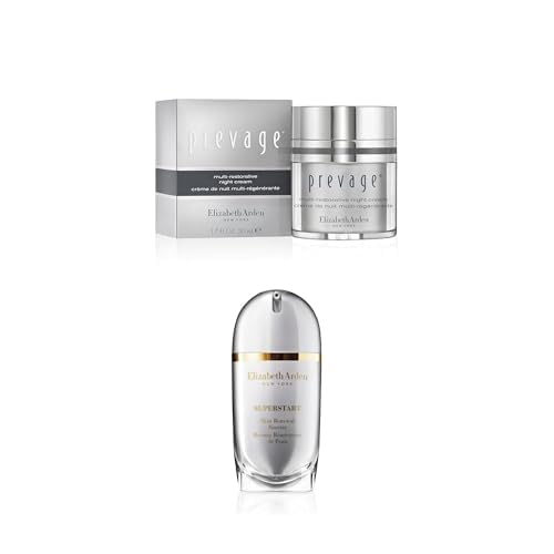 Bundle of PREVAGE Night Face Cream with Idebenone & Bio-Rhythm Recovery Complex, Moisturizer for Smoother, Firmer Skin, 1.7 oz + Elizabeth Arden SUPERSTART Skin Renewal Booster, 1.0 Fl Oz