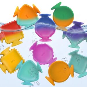 BUNMO Big Shapes Color-Changing Textured Suction Bath Toys for Toddlers 1–3 (10 Pack), Extra Large Silicone Bathtub Toys, BPA-Free Suction Cup Toys, Bath Toys for Kids Ages 1+, Sensory Bath Toys