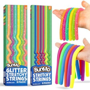BUNMO Sensory Bundle - Stretchy Sensory Strings Original & Glitter - Stimulating & Addictive Fidget Toys for Kids - Hours of Fun for Kids - Non-Mouthable Toy 3+