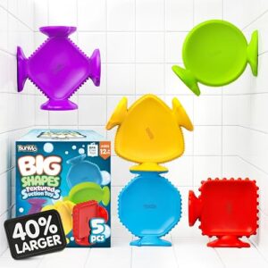 Bunmo Toddler Bath Toys - Best Montessori Toys for Kids Ages 1 2 3 4 Year Old Boys & Girls Gifts, Best Sensory Toy for Babies 12 Months +, No Hole Bath Toy for Kids Ages 1-3 & 2-4 (Big Shapes 5 Pack)