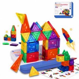 BunnyBoo Mini Magnetic Tiles, 42PCS Travel Magnetic Building Toys with Case, Educational Portable STEM Sensory Toys for Kids Ages 3+, Creativity Boosting Gift for Toddler Boys Girls Christmas Birthday