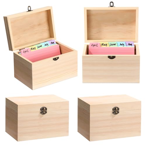 Burbell 4 Pcs Index Card Holder 3x5 Wooden Notecard Recipe Box Index Card Organizer Business Storage Case Flashcard Notecard Holders Gift Supplies for Back to School Home Office