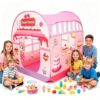 Burger House Play Tent with 40PCS Pretend Fast Food Toys, Kids Pop Up Playhouse Tent, Foldable Indoor Outdoor Pretend Play Tent with Food Playset Gift for Boys Girls Ages 3+ (Pink)