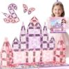 burgkidz Sparkling Glitter Magnetic Tiles for Girls Ages 3-8: 42PCS Pink & Purple Tiles with Storage Tin, Standard Size Compatible with Leading Brands, Dual Size Mix, Travel Friendly Birthday Gift