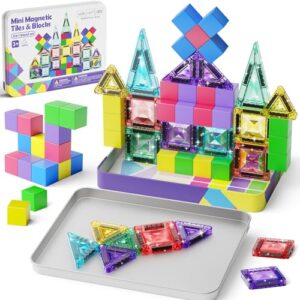 burgmate Mini Magnetic Blocks Travel Set: 48 Pieces 3 in 1 Magnetic Tiles Set with an Ultra-Light Tin Box for On the Go, 60 Mins Focus 45s Cleanup - Boys Girls Air Travel Ages 3-8