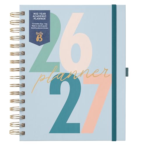Busy B A5 Diary - Mid-Year Academic Planner - Aug '26 - Aug '27 - Blue Journal - Week to View Academic Planner with Monthly Planners, Storage Pocket, Stickers, Space for Notes, Timetables & Goals
