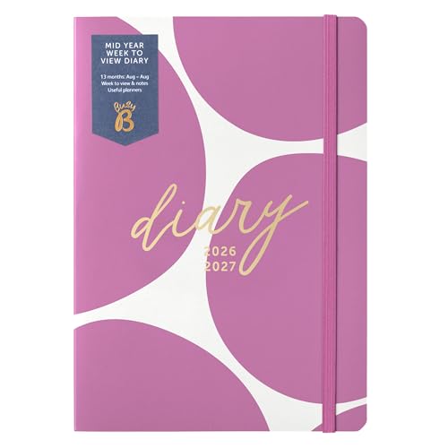 Busy B A5 Week-to-View Diary - Mid-Year Academic Planner- Aug '26 - Aug '27 - Spot Print Journal – Weekly Layout opposite a Notes Page, Goals, Expenses, Pen Loop & Elastic Closure