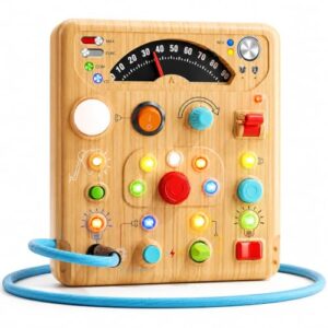 Busy Board for Toddlers, Simulated Electrical Circuit Machine Preschool Learning Toy with Switches & LED Lights, Fine Motor Skills Activity Toy for Age 3+ Year Old Kids Boy Girl, Birthday Gift