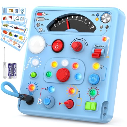 Busy Board Montessori Toys for Toddlers 1 2 3 4 Year Old with 13 LED Lights, Sensory Board Toys Educational Learning for Toddlers, Activity Toy Christmas Birthday Gifts for 1+ Year Old Boys and Girls