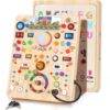 Busy Board with 19 LED Light Switches, Montessori Toys for 1 2 3 Years Old, Wooden Sensory Board, Toddlers Activity Travel Toys for 1 2 3 Year Old Boy & Girl Birthday Gift (Big School)