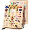 Busy Board with 19 LED Light Switches, Montessori Toys for 1 2 3 Years Old, Wooden Sensory Board, Toddlers Activity Travel Toys for 1 2 3 Year Old Boy & Girl Birthday Gift (Big)