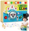 Busy Board With Led Light - Montessori Busy Board Wooden Sensory Toys for Toddlers 1 2 3 Years Old, Educational Baby Fidget Boards Toy, Creative Birthday Christmas Gifts for 1-3 2-3 3-4 Year Old Boys