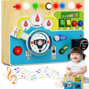 Busy Board With Led Light - Montessori Busy Board Wooden Sensory Toys for Toddlers 1 2 3 Years Old, Educational Baby Fidget Boards Toy, Creative Birthday Christmas Gifts for 1-3 2-3 3-4 Year Old Boys
