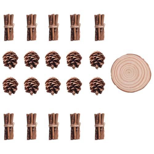 BUTIFULSIC 21pcs Christmas Ornaments Wood Kit with Natural Pine Cone and Brown Wood Slices, Easy DIY Christmas Craft for Home Decor and Flower Arrangement, Festive Wooden Craft Kits