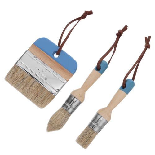 BUTIFULSIC Beech Wood Paint Brushes and Wide Flat Head with Natural Pig Bristles 3pcs Non-Slip Grip for Furniture Refinishing, Groove, and Molding Painting in DIY Home Projects