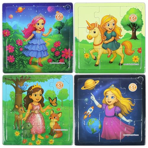 Butterfly EduFields 4-in-1 Princess, Unicorn, Mermaid, Fairy Puzzles for girls Ages 3-5 4-6 | Jigsaw Puzzles for Toddlers | Preschool Learning Educational Toys | Brain teasers Christmas birthday gifts