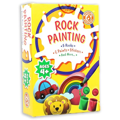 Butterfly EduFields Rock Painting Kit | DIY Art Craft Supplies for Girls & Boys Ages 4-12| Arts & Crafts Gift for Kids Ages 5 6 7 8 9 10 Years | 5 Rocks, Paints, Brushes, Stickers, Googly Eyes & Gems