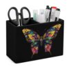 Butterflys Kaleidoscopic Patterns Desk Organizer PU Leather Caddy Holder