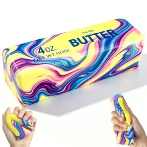 Butter Squishy Fidget Toy, Realistic Butter Stick, Super Soft Slow Rising Stress Relief Toy for Anxiety, Non-Stick TPR Sensory Squeeze Toy for Adults & Kids, Desk Decor Gift (Marbled Rainbow Colors)