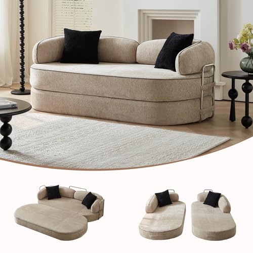 Bwellfam 78" Convertible Couch No Assembly, 4-in-1 Boneless Sleeper Sofa Bed Queen Size, Compressed Foldable Futon Couch with Memory Foam & Washable Covers for Living Room Studio Apartment, Beige