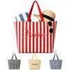 BWKQDING Custom Monogram Beach Bag,Quilted Large Tote Bag,Personalized Embroidered Name Striped Tote Bag,For Women Bridesmaid Bride Wedding Mom Travel Summer Vacation Gifts