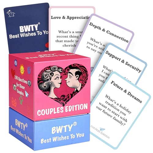 BWTY Best wishes to you 150 Conversation Starter Cards for Couples Games for Adults Date Night Couples Questions Card Game for Deep Connection Gift for Him and Her Anniversaries Valentine's Day