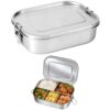 byepica 304 Stainless Steel Bento Box, Large 5 Compartment Meal Prep Lunch Container, Leakproof Metal Food Storage Lunchbox with Secure Buckles for Adults, 8.3 x 6.7 x 3.1 in, Silver