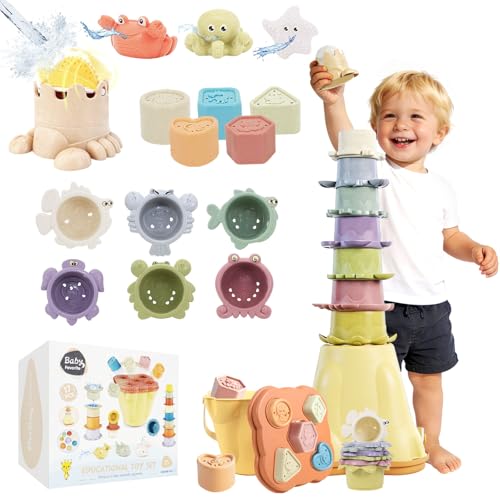 BYFWH Baby Stacking Toy for Toddler 1-3, Toddler Nesting Cup Shape Sorter for Infant 12-18 Month, 4 in 1 Kids Learning Stackable Block for Sand & Bath, Birthday Gift for Girls Boys 1 2 3