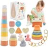 BYFWH Shape Sorter & Stacking Toy, 5-in-1 Learning Set with Nesting Cups Stackable Nesting Cups & Shape Blocks, Sand & Bath Play, Develops Sorting & Motor Skills, Safe for 9+ Months