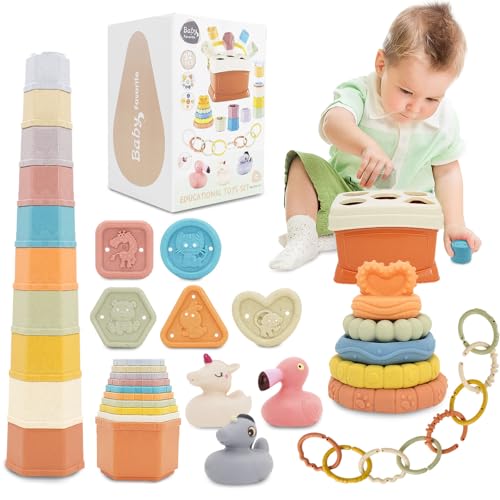 BYFWH Shape Sorter & Stacking Toy, 5-in-1 Learning Set with Nesting Cups Stackable Nesting Cups & Shape Blocks, Sand & Bath Play, Develops Sorting & Motor Skills, Safe for 9+ Months