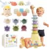 BYFWH Stacking & Sorting Toy, 4-in-1 Nesting Cups for Sand & Bath Play Nesting Cups & Shape Sorting Blocks, Toddler Montessori Toy for 1-3 Years, Develops Color & Shape Recognition, Fine Motor Skills