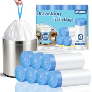 BYSNOW 4 Gallon 200 Counts Small Trash Bags, White Drawstring Garbage Bags
